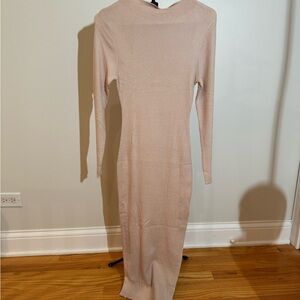 Long Sleeve Ribbed Knit Dress in Blush Pink